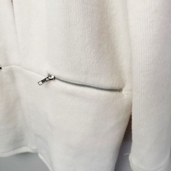 ELLISON | Cream Long Line Notch Collarless Coat Jacket Gold Zippers | Large - Picture 6 of 11